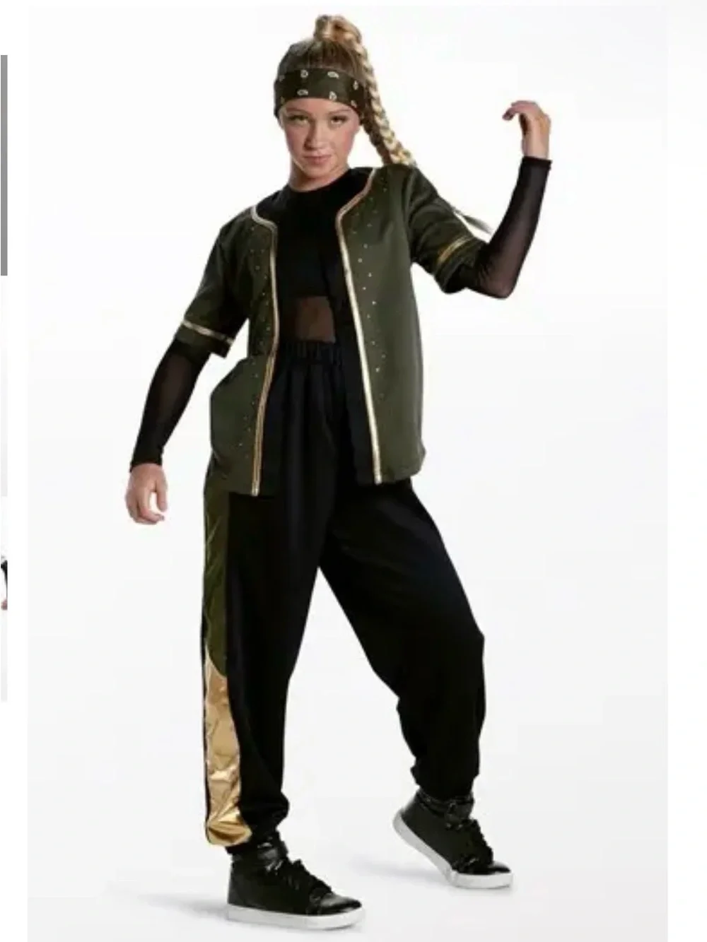 Weissman Olive & Black Hip-Hop Dance Costume with Gold Trim
